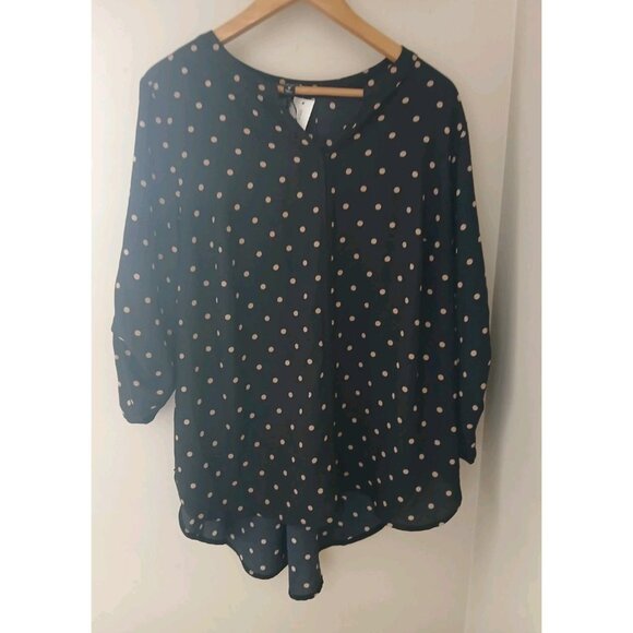 New Stitch Fix 41 Hawthorn Karie Split Neck Blouse Size 2X Black Polka Dot Work - Picture 1 of 9
